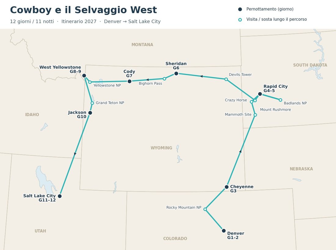 Mappa del tour Cowboy e il Selvaggio West 2027